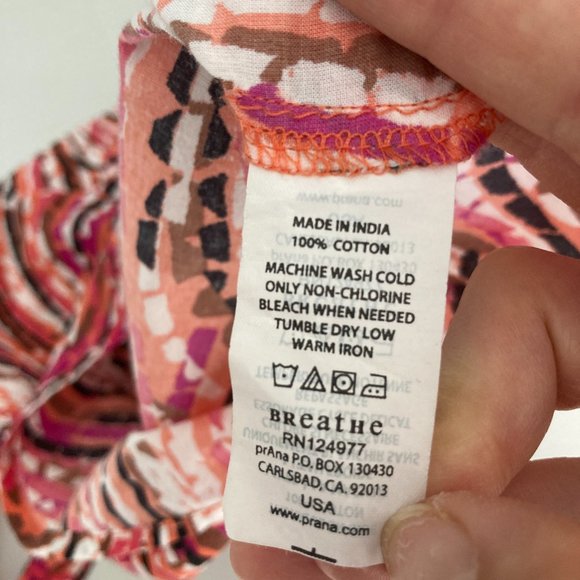 Prana Womens Top Sleeveless Tank Crochet Detail Pink Orange Print Size Small - Picture 6 of 6